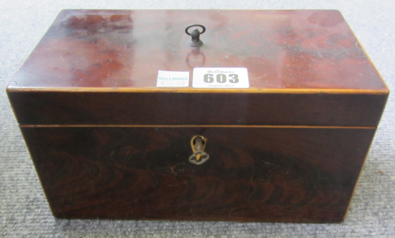 Appraisal: A George III mahogany rectangular tea caddy cm wide an