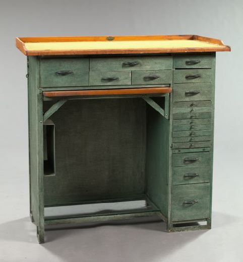 Appraisal: Interesting Polychromed Steel and Maple Work Desk early th century