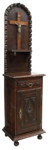 Appraisal: French oak hall cabinet th c raised back with floral