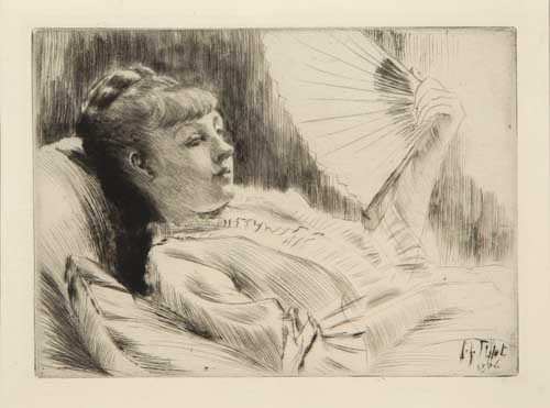 Appraisal: JAMES JACQUES TISSOT L' ventail Drypoint and etching on cream