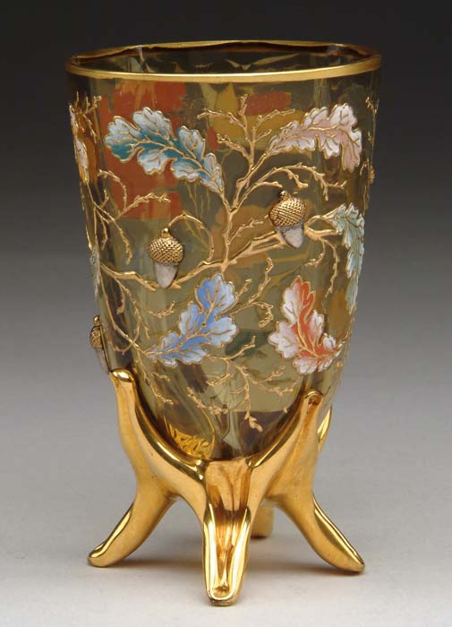 Appraisal: MOSER ENAMELED VASE Wonderful Moser vase has brightly enameled oak