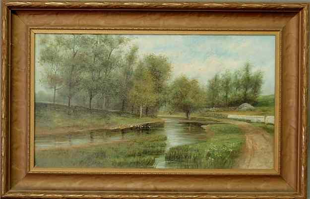 Appraisal: Oil on canvas landscape painting lat e th c of