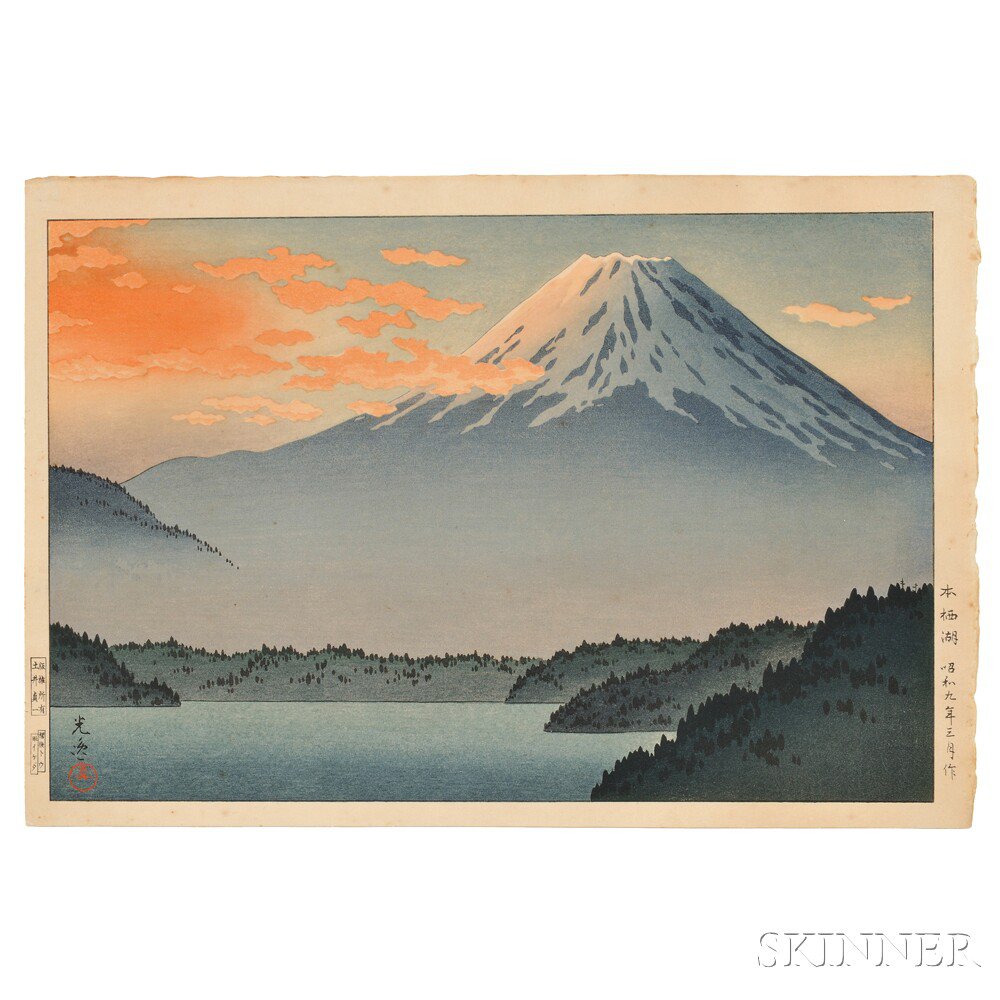 Appraisal: Tsuchiya Koitsu - Motosu Lake Japan March color woodblock print