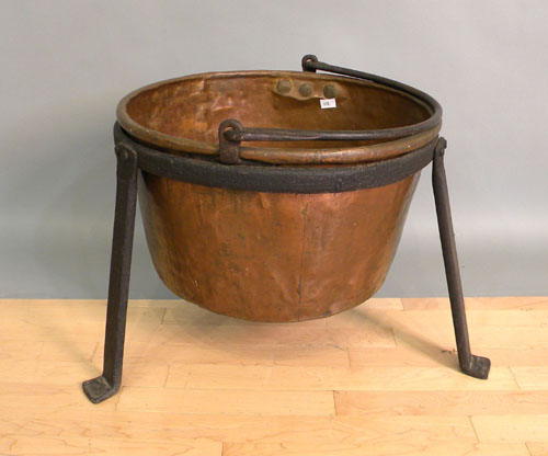 Appraisal: Copper kettle on stand th c h dia