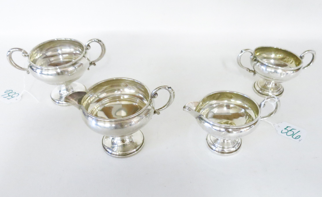 Appraisal: TWO STERLING SILVER CREAM PITCHER AND SUGAR BOWL SETS one