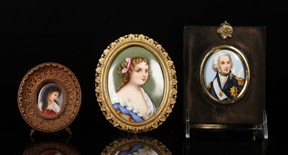 Appraisal: - Miniatures on Porcelain Collection of three miniatures on porcelain