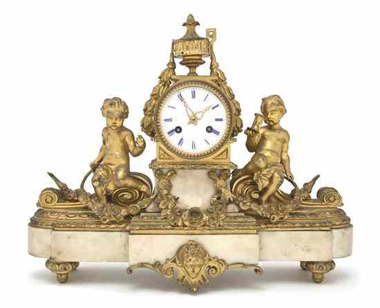 Appraisal: A French Gilt Bronze and Marble Mantel Clock having an