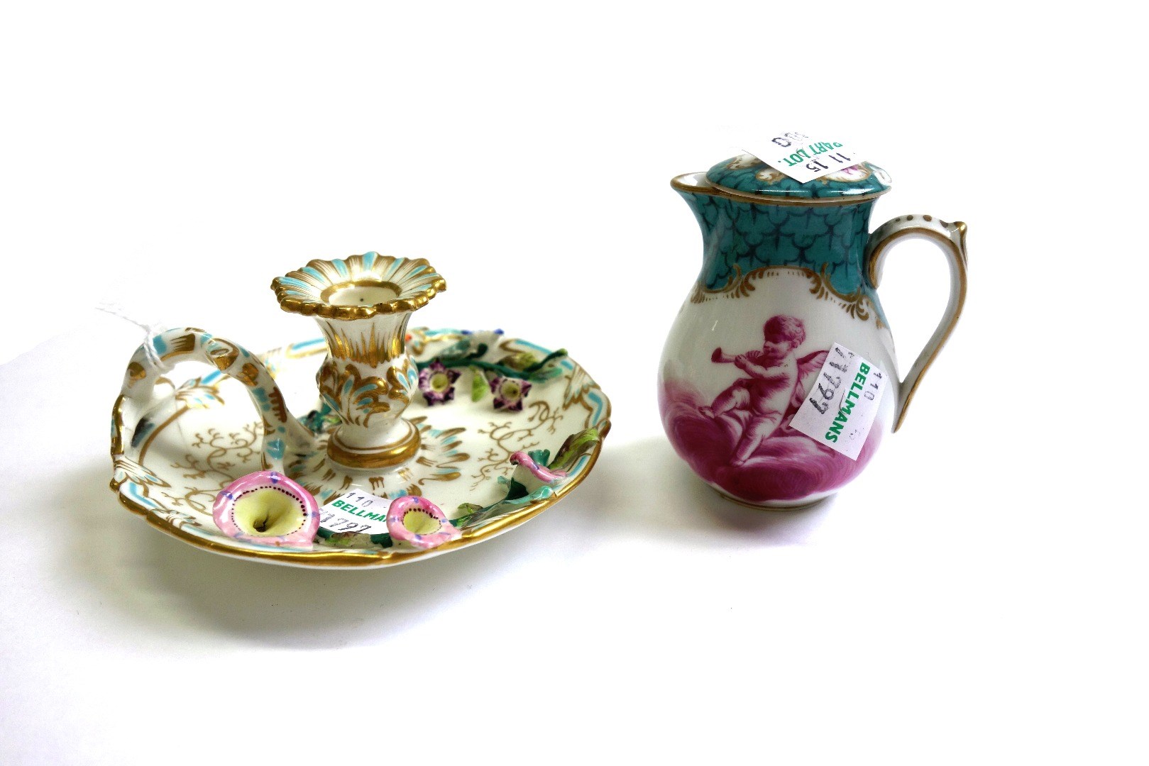 Appraisal: An English porcelain chamberstick possibly Coalport circa applied in high