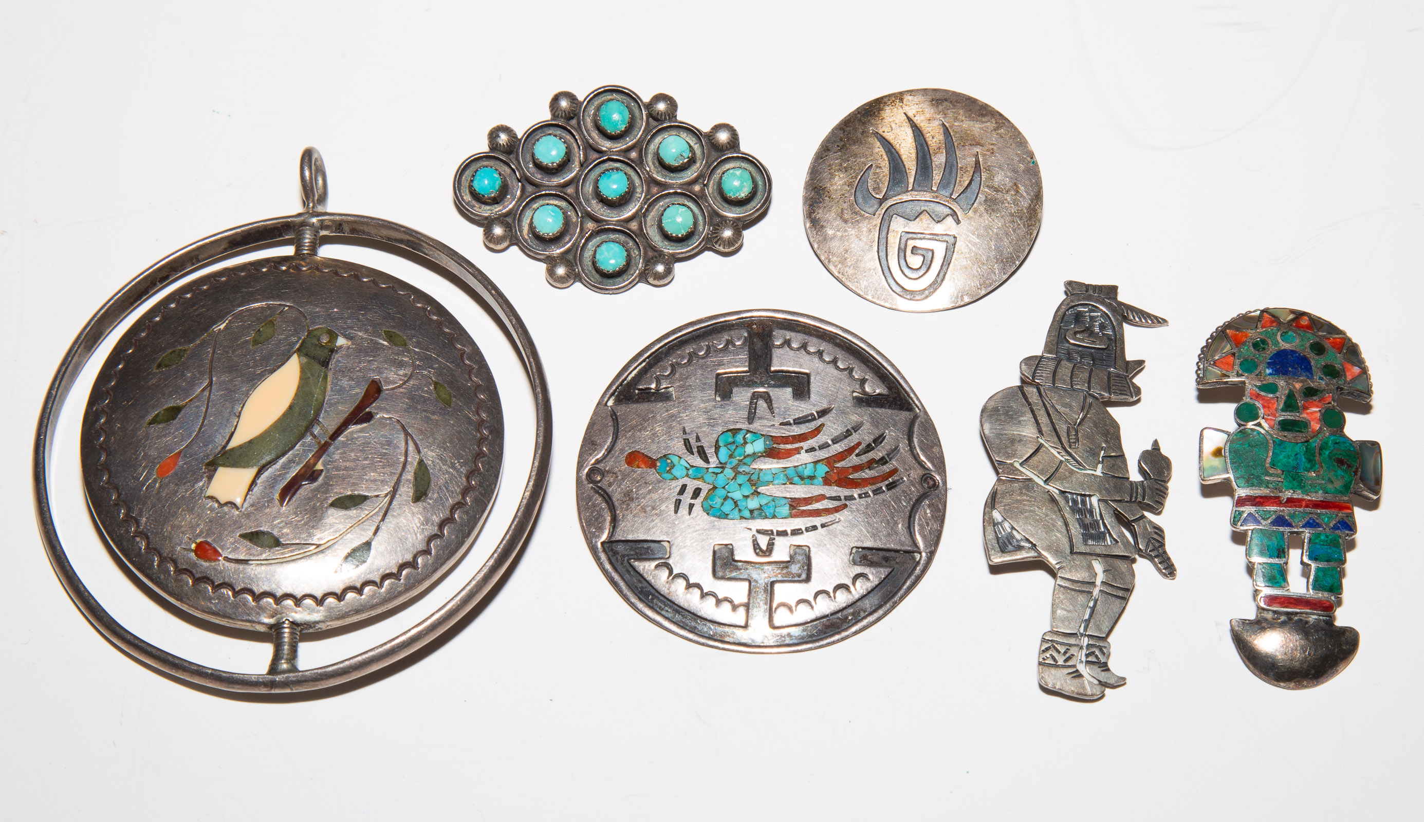 Appraisal: A COLLECTION OF STERLING NATIVE AMERICAN JEWELRY Zuni bird inlay