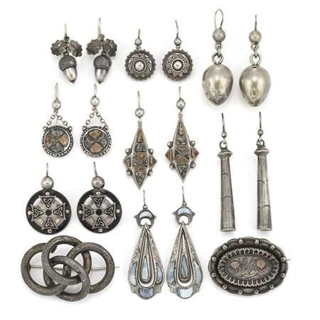 Appraisal: Eight Pairs of Silver and Scottish Agate Earrings and Two