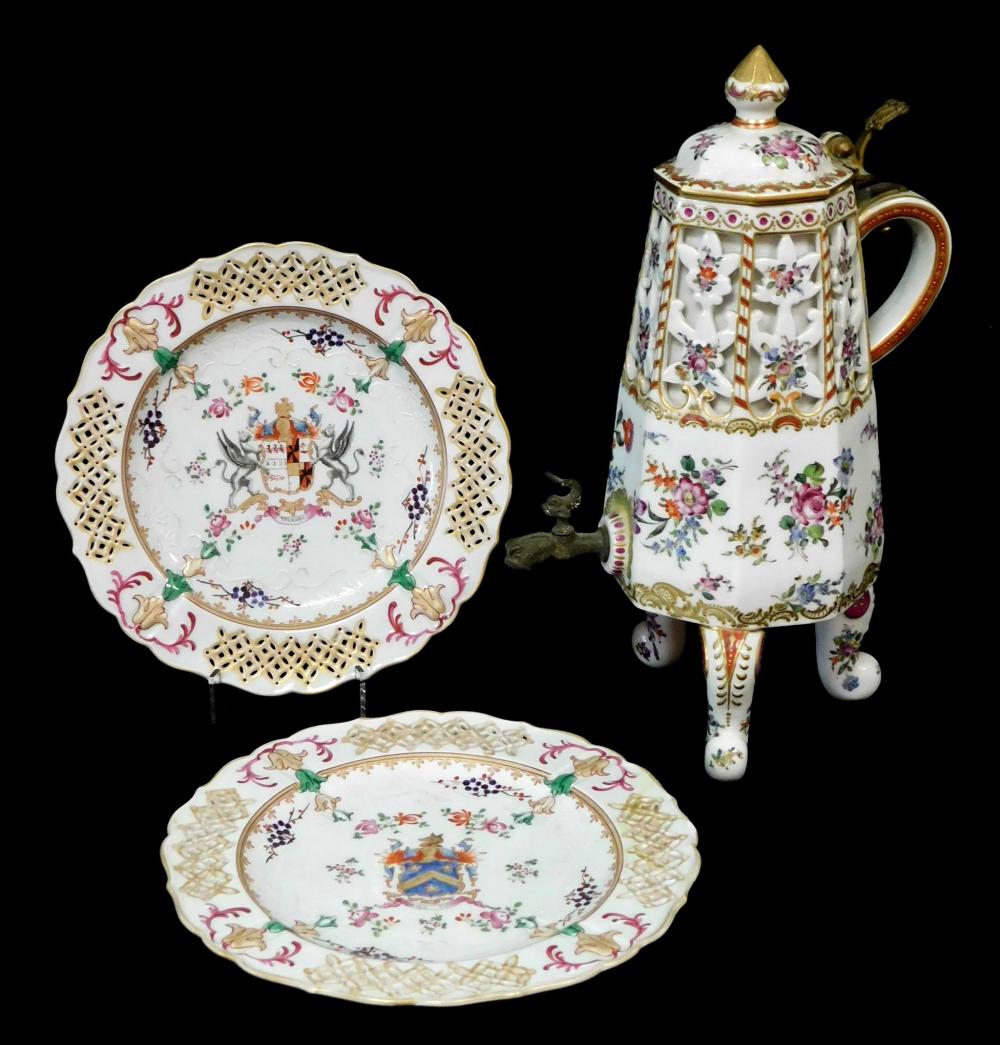 Appraisal: Continental porcelain three pieces including porcelain hot water pot hinged