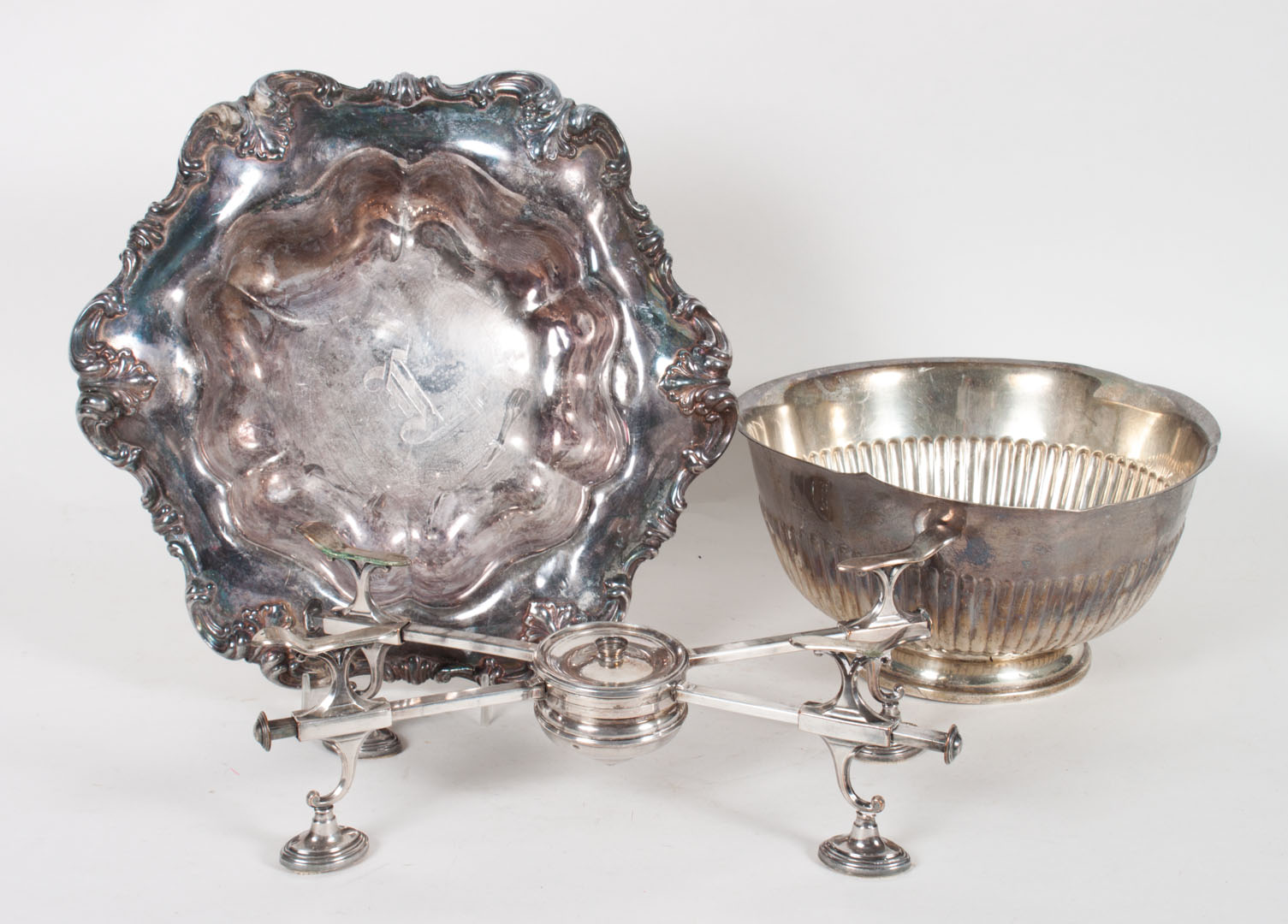 Appraisal: Fisher sterling silver gadrooned bowl ozt together with a silver-plated