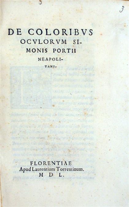 Appraisal: vol Portius Simon De Coloribus Oculorum Florence Lorenzo Torrentino to