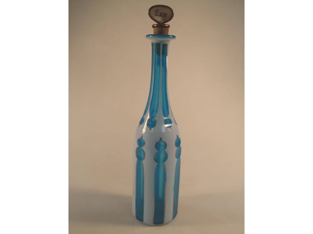 Appraisal: A thC blue overlaid decanter with faceted neck cm high