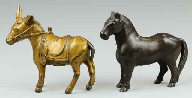 Appraisal: DONKEY AND WORK HORSE STILL BANKS Cast iron gold painted