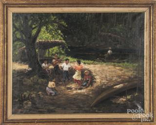 Appraisal: Pedro Amorsolo Philippines th c oil on canvas landscape with