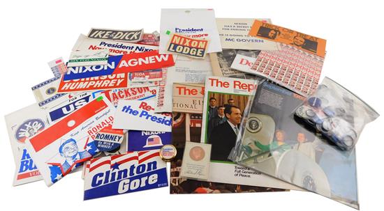 Appraisal: PRESIDENTIAL MEMORABILIA Sizable collection of President Nixon campaign ephemera including