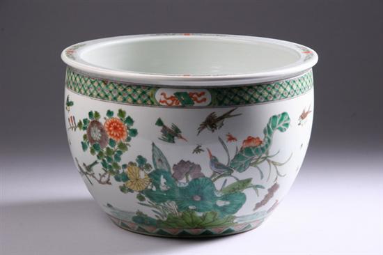 Appraisal: CHINESE FAMILLE VERTE PORCELAIN FISH BOWL th century Bird and