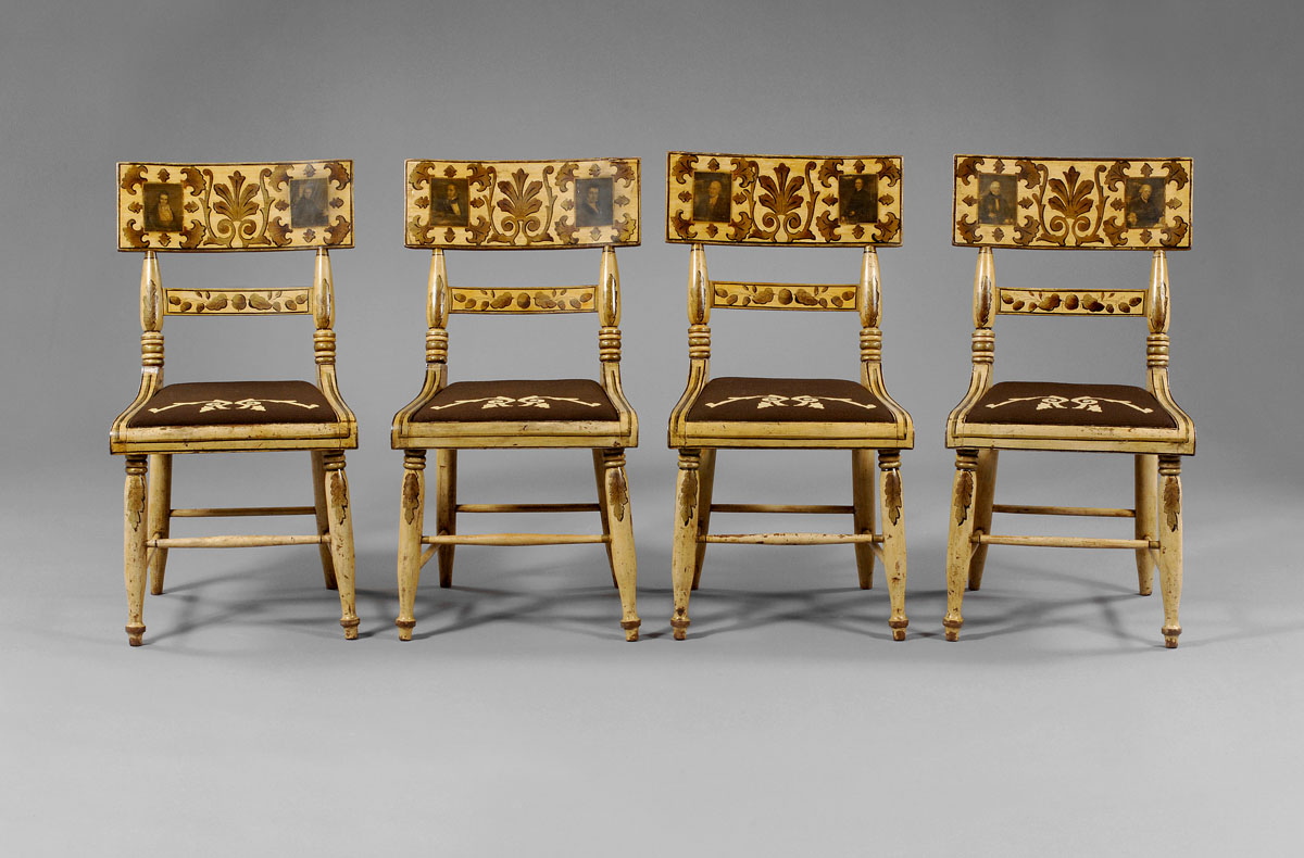 Appraisal: SET OF FOUR IVORY PAINTED AND DECORATED FANCY CHAIRS WITH