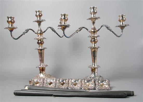 Appraisal: A Pair of Silverplate Three-Light Candelabra Height inches