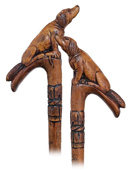 Appraisal: Folk Art Dog Cane -Ca -Fashioned of a single hardwood