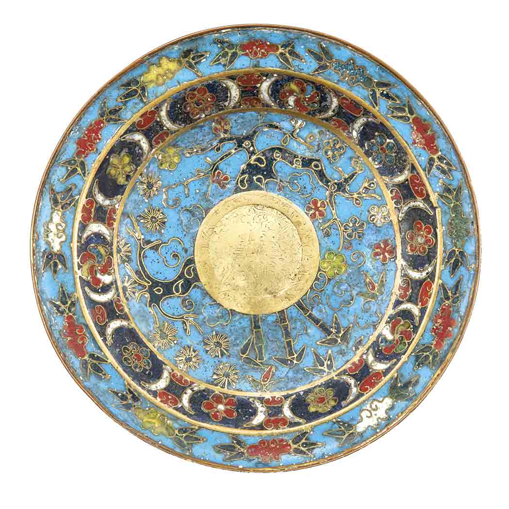 Appraisal: Chinese Cloisonne Dish th Century Of shallow form designed with