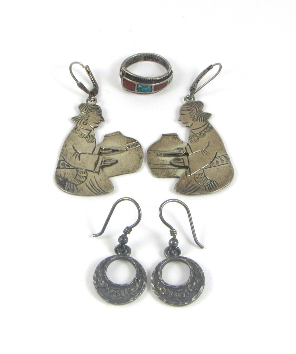 Appraisal: FIVE ARTICLES OF SILVER JEWELRY including a pair of B