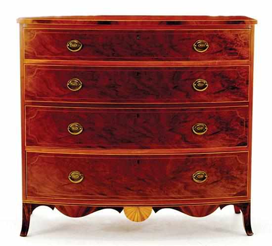 Appraisal: Hepplewhite style inlaid mahogany bowfront chest of drawers D-shaped top