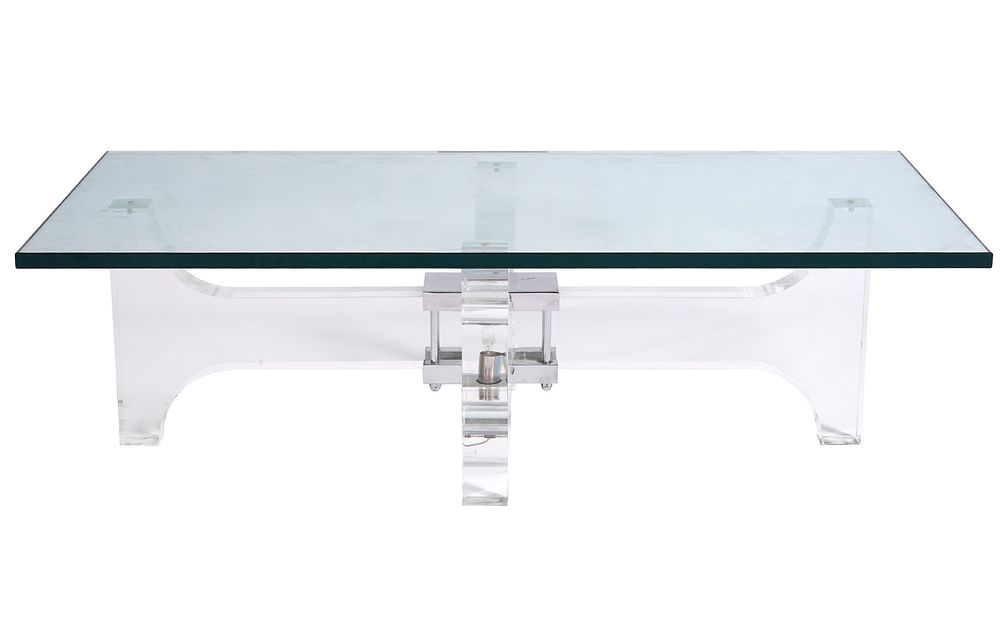 Appraisal: Lucite Chrome Glass Illuminating Coffee Table Mid-century modern rectangular glass