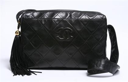 Appraisal: Black Chanel quilted camera bag With top-zip and wide leather