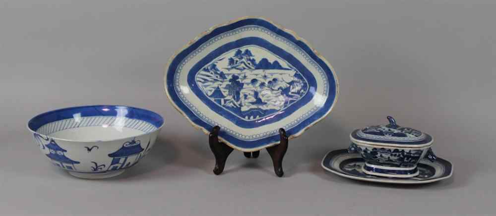 Appraisal: FOUR CHINESE BLUE AND WHITE CANTON PIECES MID-LATE TH CENTURY