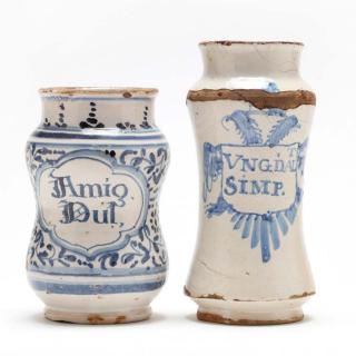 Appraisal: Two Albarello Majolica Drug Jars th century blue and white