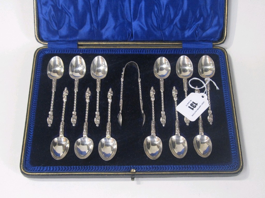 Appraisal: Cased set of twelve silver apostle spoons with barley twist