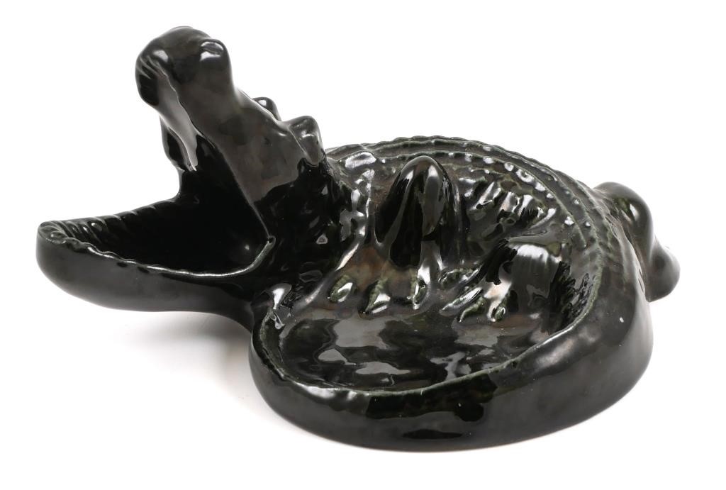 Appraisal: Rare Royal Hickman pottery alligator ashtray Ashtray measures long x