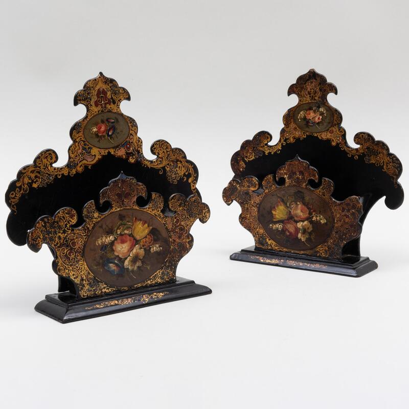 Appraisal: Pair of Victorian Papier M ch Letter Holders Unmarked x