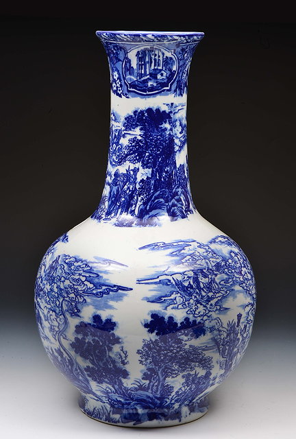 Appraisal: Large blue transfer Chinese style baluster vase th Century cm