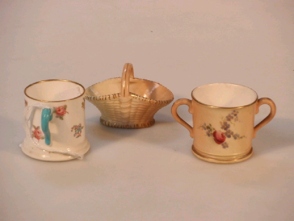 Appraisal: A Royal Worcester miniature loving cup miniature basket and Staffordshire