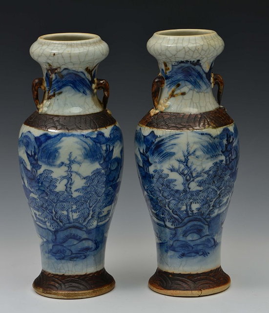 Appraisal: A PAIR OF CHINESE BLUE AND WHITE CRACKLEWARE PORCELAIN VASES