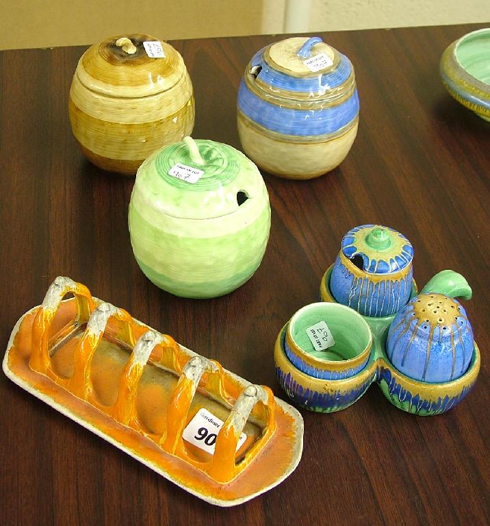 Appraisal: Three Shelley 'Harmony' preserve pots and covers Shelley orange glaze