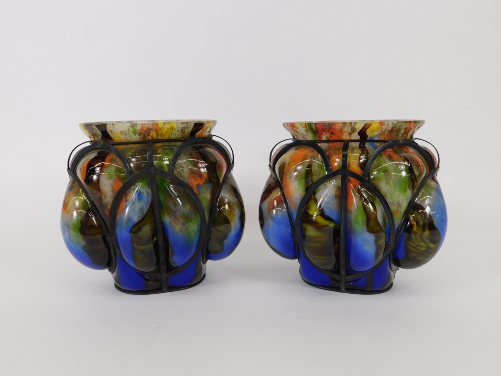 Appraisal: PR KRALIK CAGED LENORA BOHEMIAN ART GLASS VASES Bohemia th