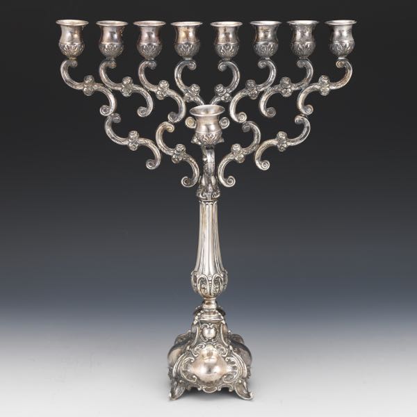 Appraisal: ANTIQUE JUDAIC BAROQUE STYLE STERLING SILVER CHANUKAH MENORAH x x