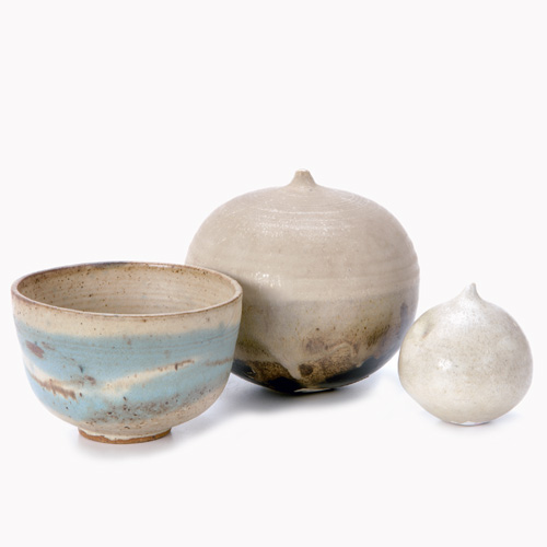 Appraisal: TOSHIKO TAKAEZU Etc Three stoneware vessels two by Takaezu a