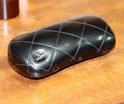 Appraisal: Chanel a black quilted patent leather glasses case cm wide