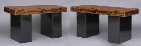 Appraisal: PAIR OF CONTEMPORARY MOTTLED RED AND BLACK LACQUER SIDE TABLES