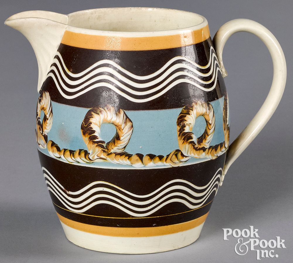 Appraisal: Mocha pitcher with earthworm decoration Mocha pitcher with earthworm decoration