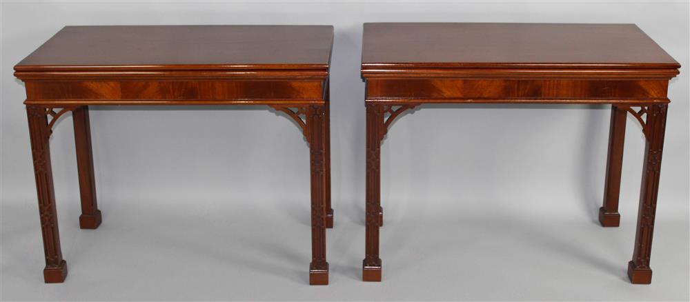 Appraisal: PAIR OF CHIPPENDALE STYLE MAHOGANY CARD TABLES having a rectangular