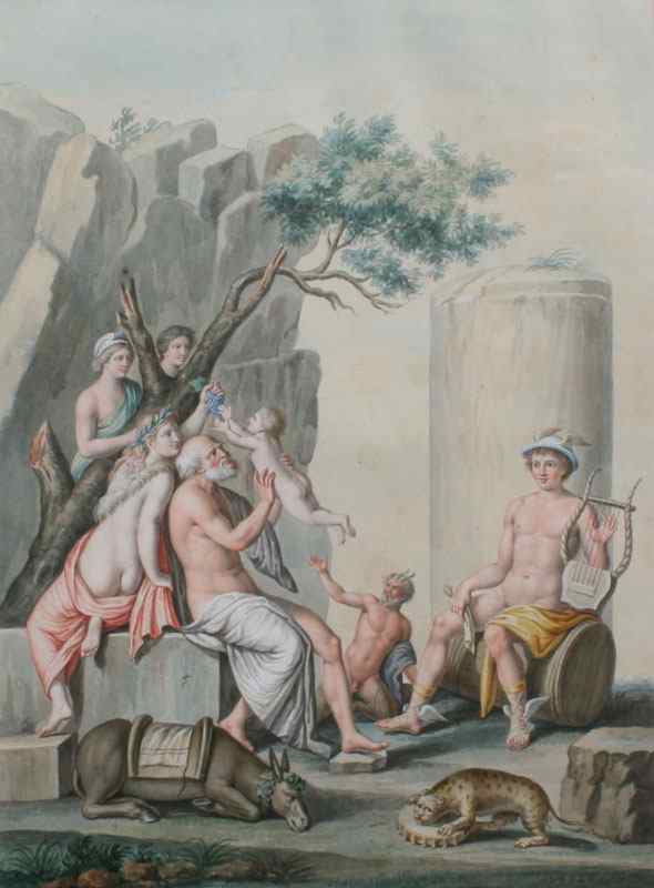 Appraisal: EARLY MYTHOLOGICAL WATERCOLOR WITH MERCURY AND ZEUS ET AL th