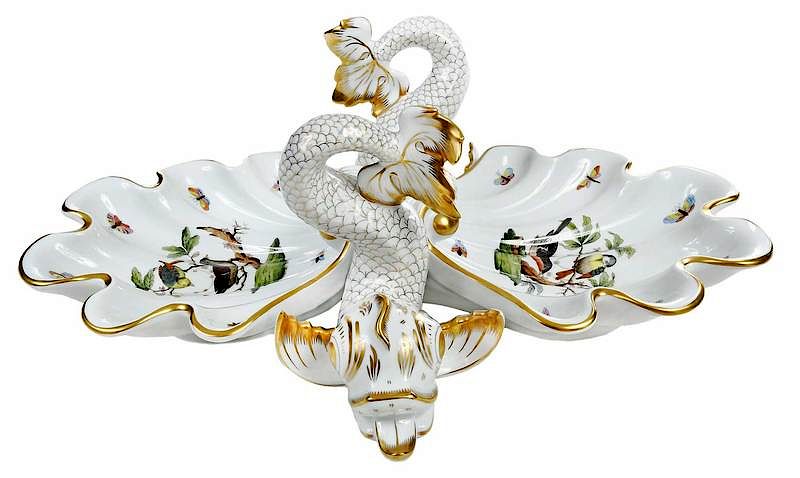 Appraisal: Herend Rothschild Bird Centerpiece Hungarian th century porcelain double shell