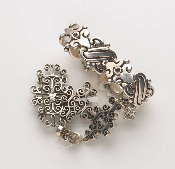 Appraisal: A Mexican silver bracelet Hector Aguilar together with a Taxco