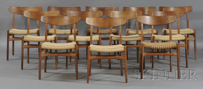 Appraisal: Twelve Hans Wegner Dining Room Chairs Teak oak cane Carl